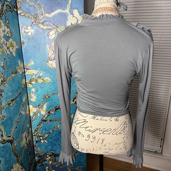 Arden B, size M, elephant gray, ruffled, crop top blouse. - Picture 7 of 9